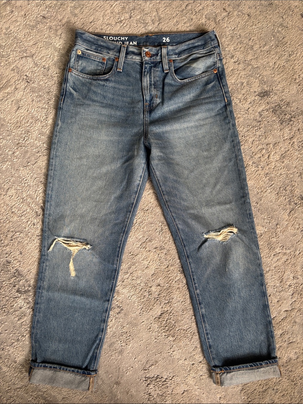 J. Crew Distressed Boyfriend Jeans in Faded Blue